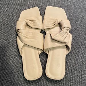 Zara low heel cross leather sandals beige